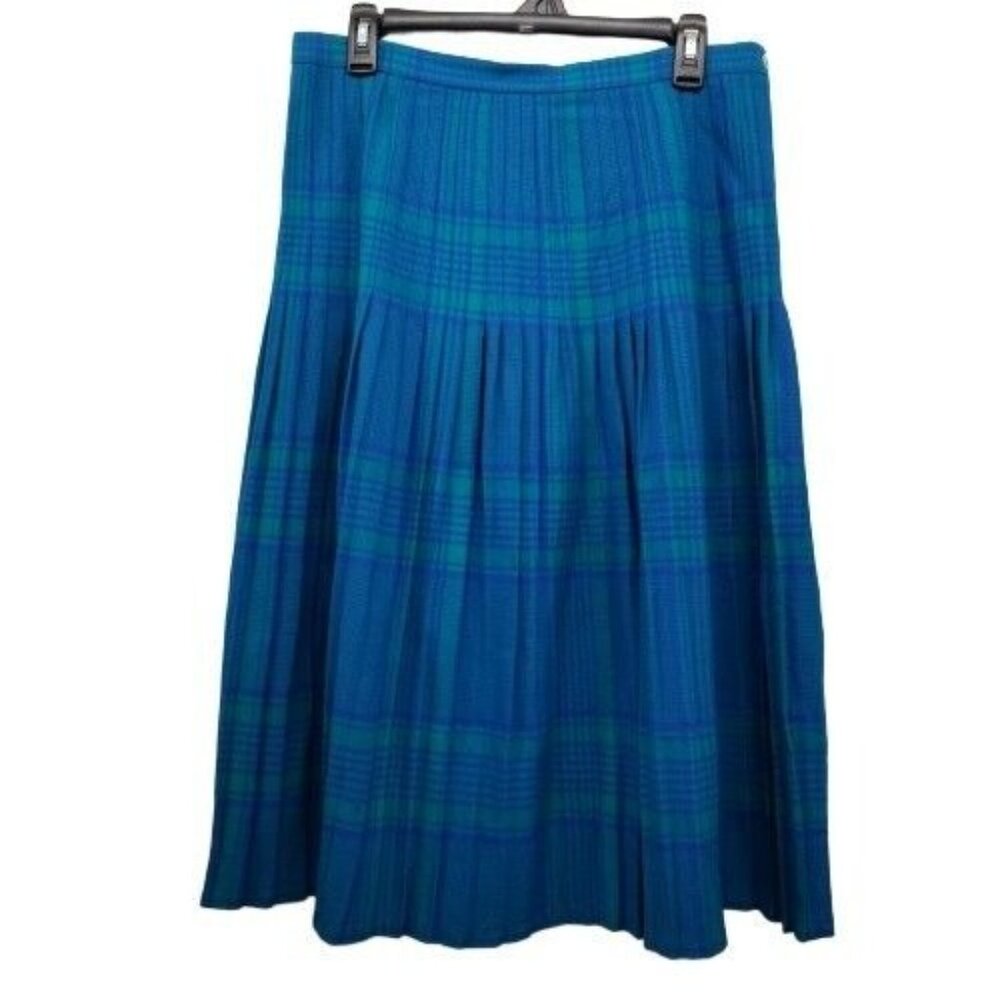 Windsmoor England 8 Skirt Blue Plaid Pleated Long Modest Wool A‎ Line Flared